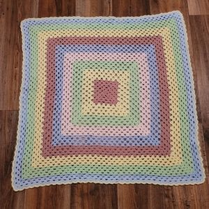 VINTAGE Crocheted Pastel Baby Blanket